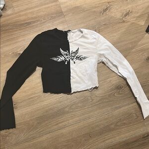 Black and White Long Sleeve Women's Top